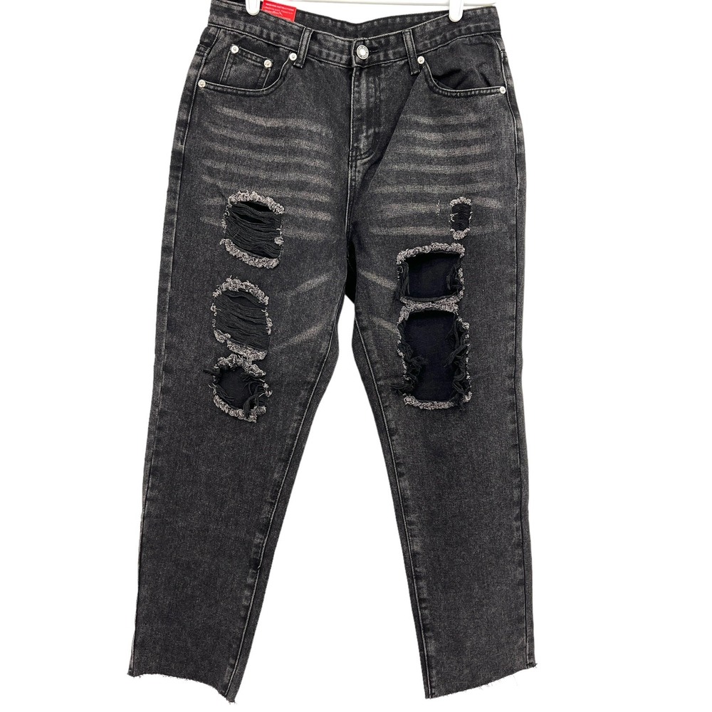 NWT JEANS Women's Distressed High Rise Raw Hem Stretch Jeans Size 8 (30" x 27")